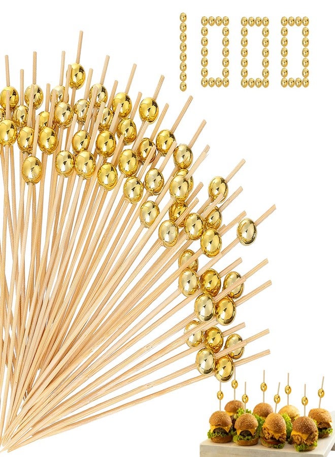Ysglory 1000 Pcs Cocktail Picks Bamboo Party Toothpicks Decorative Fancy Toothpicks 4.7’’ Long Wooden Appetizer Skewers Gold Ball Food Sticks for Drinks, Fruit, Charcuterie, Wedding Food Party - Image 1